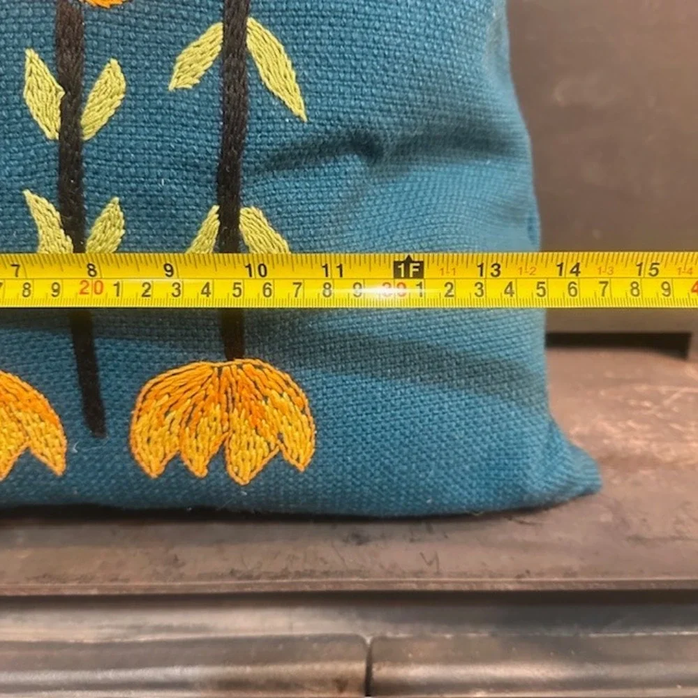 Vintage Unique Teal Embroidered Tote Bag Bamboo Handles Boho Style‎ - Picture 3 of 9